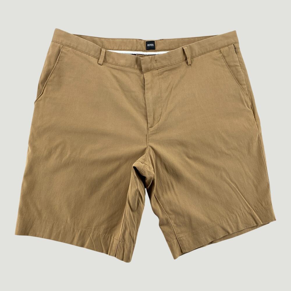 BOSS Hugo Boss Mens 40 Travel Shorts Tan Stretch Zip Pocket